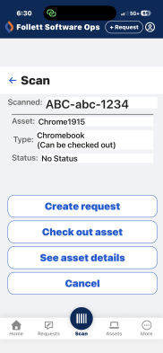 Scan an asset screen. 